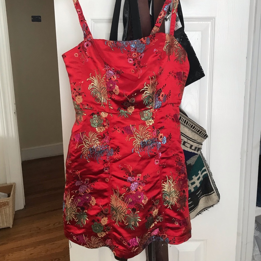 Straight neck, red, Waterlily, mini dress.